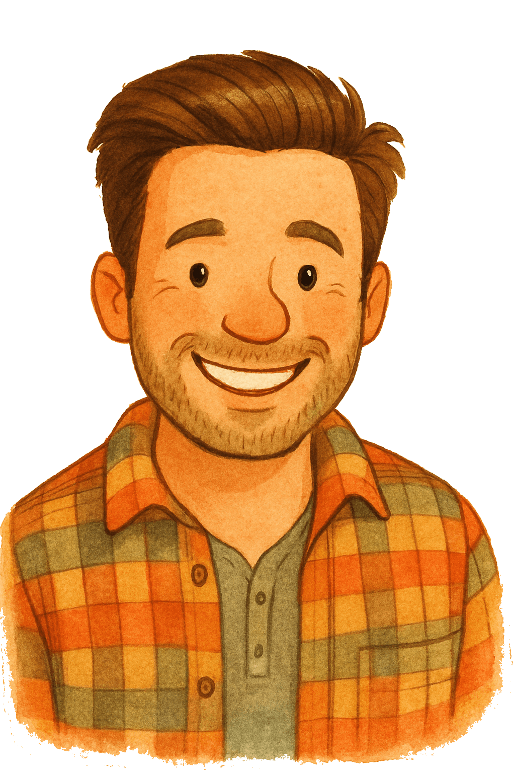 Helena's godfather, smiling in a plaid shirt